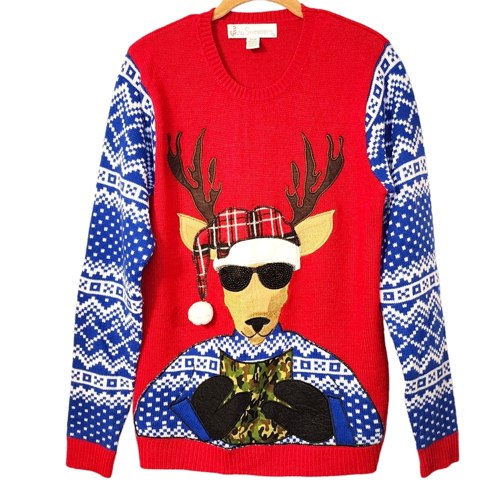 Unisex Reindeer Deer Beer Holder Sweater Not So Ugly Christmas Sweater